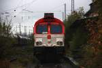 Crossrail Benelux NV/232539/die-class-66-de6310-griet-von Die Class 66 DE6310 'Griet' von Crossrail steht auf den Abstellgleis in Aachen-West bei Regenwetter am 26.10.2012.
