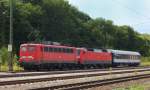 Schad und PbZ-Zuge/35953/dieser-schoene-schad-pbz-fuhr-am-010908 Dieser schne Schad-PbZ fuhr am 01.09.08 durch den Bahnhof Neuoffingen, Strecke Ulm-Augsburg. Zuglok: 110 209-4; Zweitlok: 120 138-3; + 1 Personenwagen.